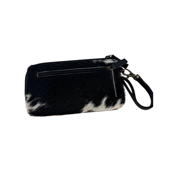 Cowhide Leather Zip Wristlet Clutch With Strap - Picture 2 of 6